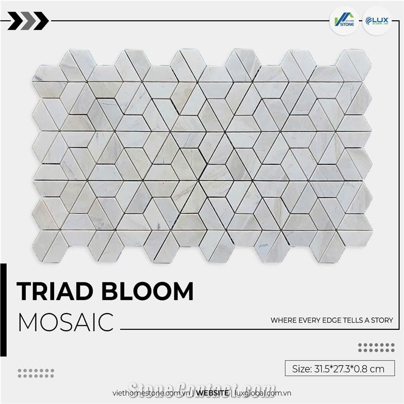 Milky White Marble Triad Bloom Mosaic