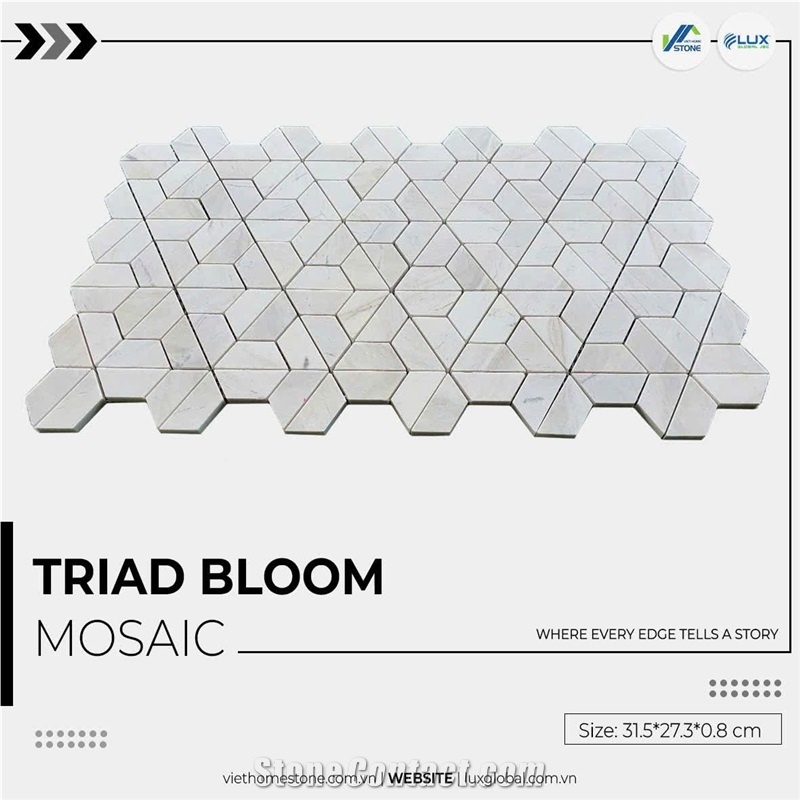 Milky White Marble Triad Bloom Mosaic