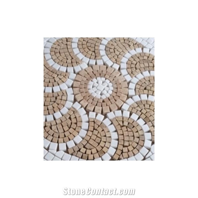 Mixed Marble Mosaic Rosette Medallion Antique Style