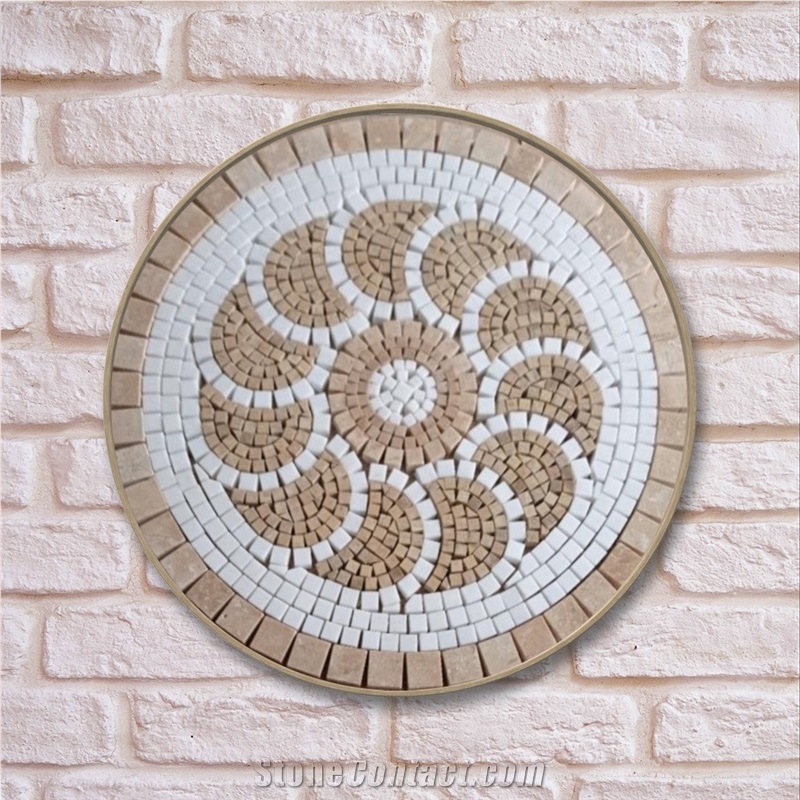 Mixed Marble Mosaic Rosette Medallion Antique Style