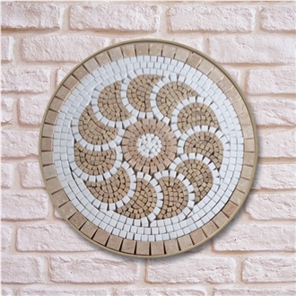 Mixed Marble Mosaic Rosette Medallion Antique Style
