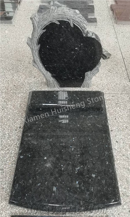 Blue Pearl Granite Heart  Engraved Tombstone