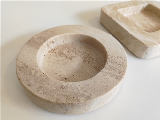 Classic Beige Travertine Ashtray Wabi-Sabi