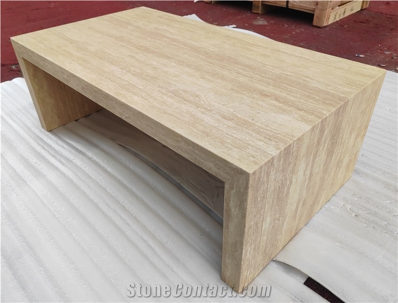 Vintage Honed Travertine Rectangle Coffee Table Set