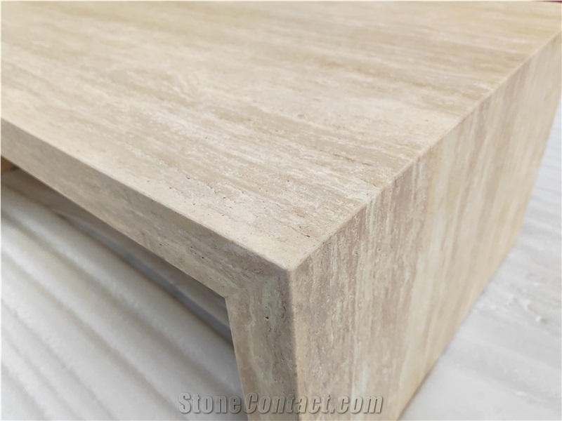 Vintage Honed Travertine Rectangle Coffee Table Set