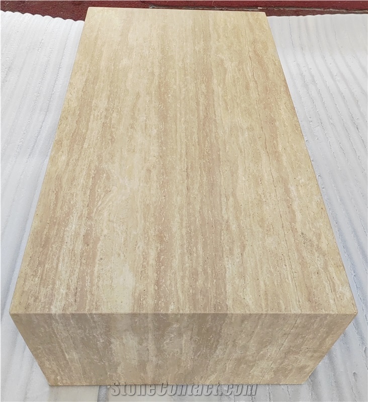 Vintage Honed Travertine Rectangle Coffee Table Set
