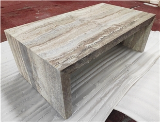 Vintage Honed Travertine Rectangle Coffee Table Set