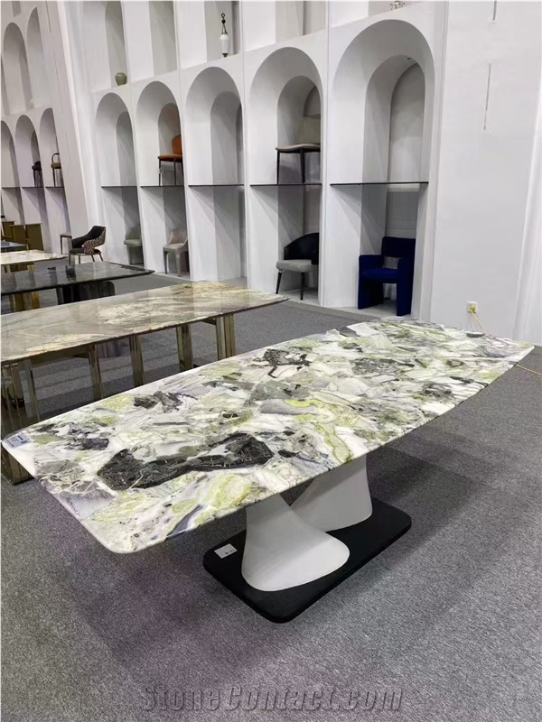 Ice Cold Jade Marble Dining Tops, Commercial Table Tops