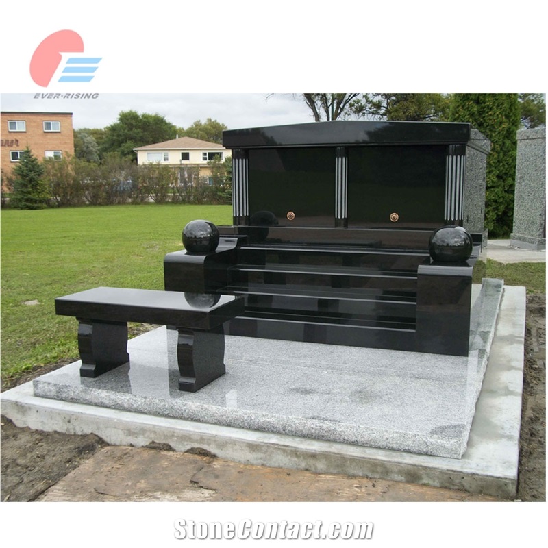 Jet Black Granite Canana Style Double Mausoleum With Steps