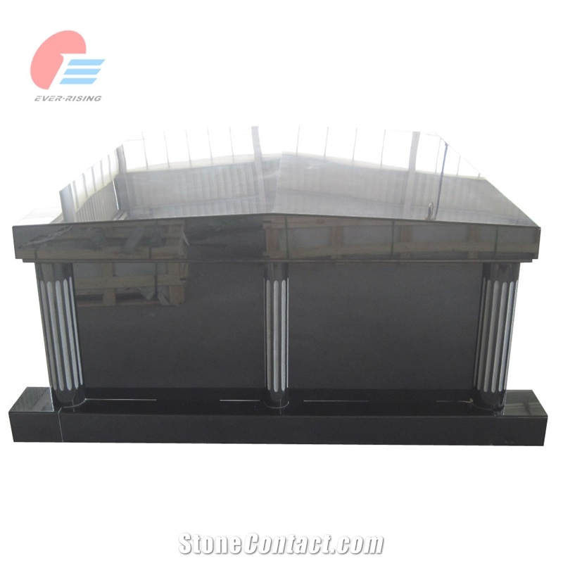 Jet Black Granite Canana Style Double Mausoleum With Steps