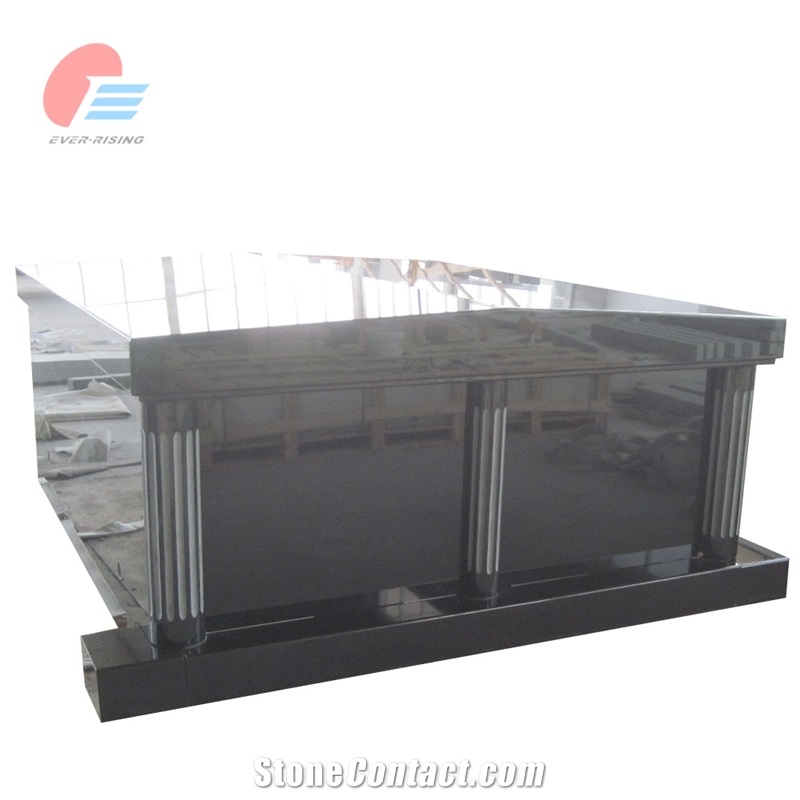 Jet Black Granite Canana Style Double Mausoleum With Steps