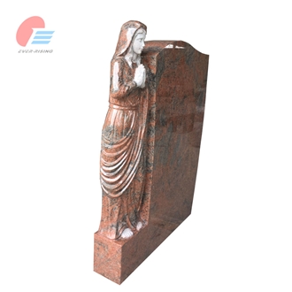 Multicolor Red Granite Tombstone With Polished Madonna Carving