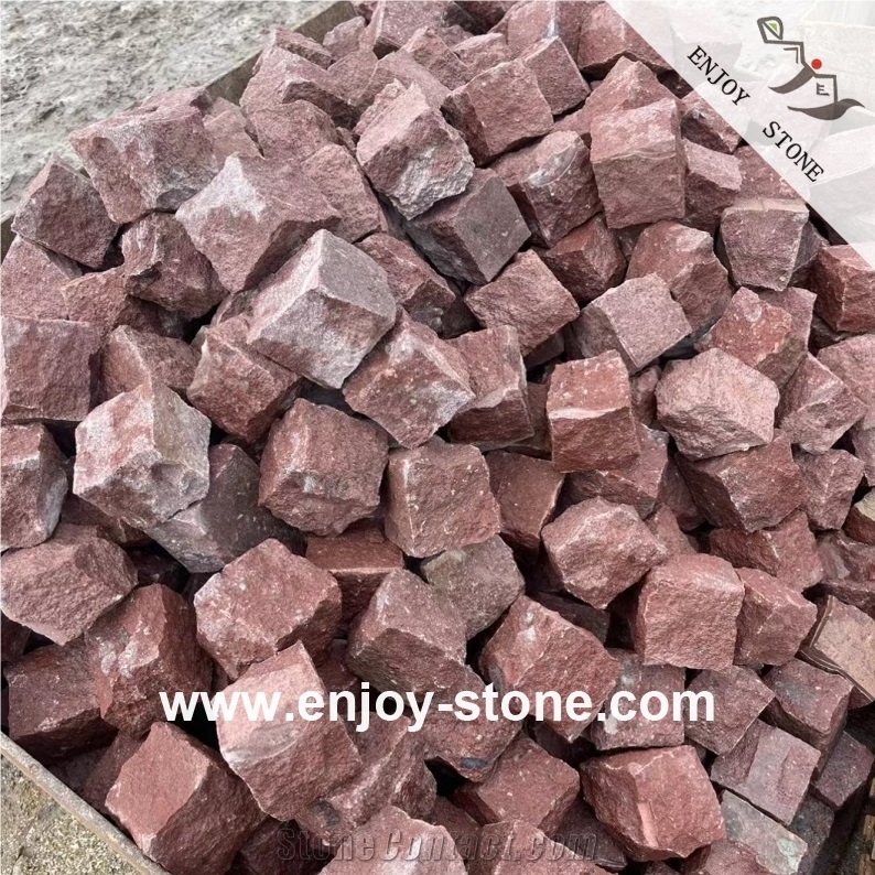 Red Porphyry Cubes Split Surface For Paving