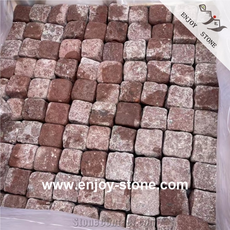 Red Porphyry Cubes Split Surface For Paving