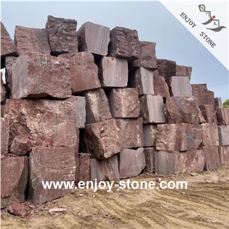 Red Porphyry Cubes Split Surface For Paving
