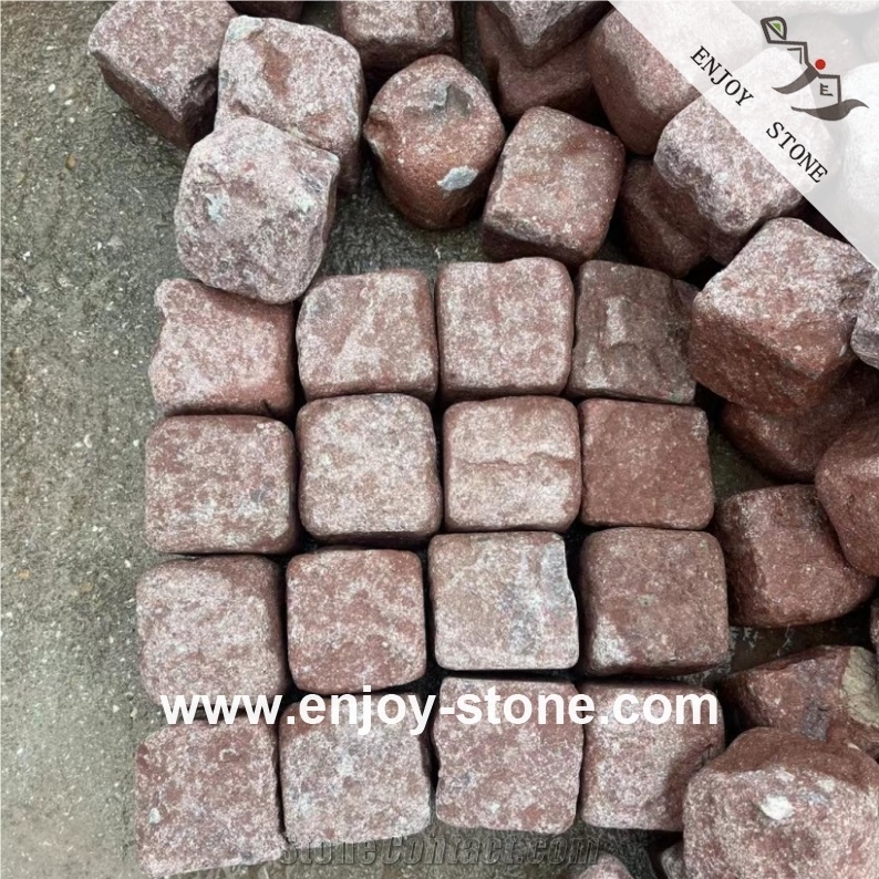 Red Porphyry Cubes Split Surface For Paving