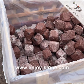 Red Porphyry Cubes Split Surface For Paving