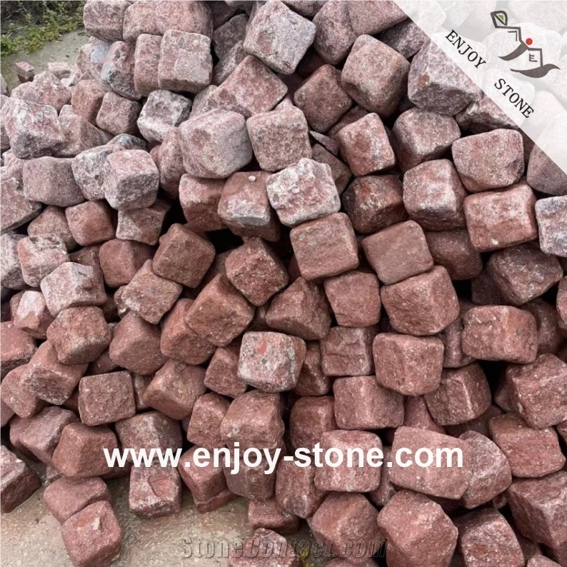 Red Porphyry Cubes Split Surface For Paving