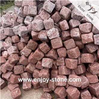 Red Porphyry Cubes Split Surface For Paving