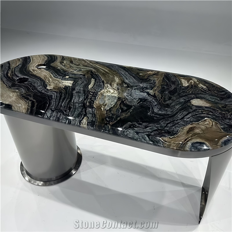 Antique Wood Polished  Marble  Table Top