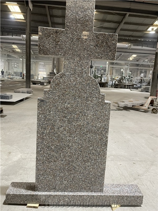 Pink Granite Cross Tombstone