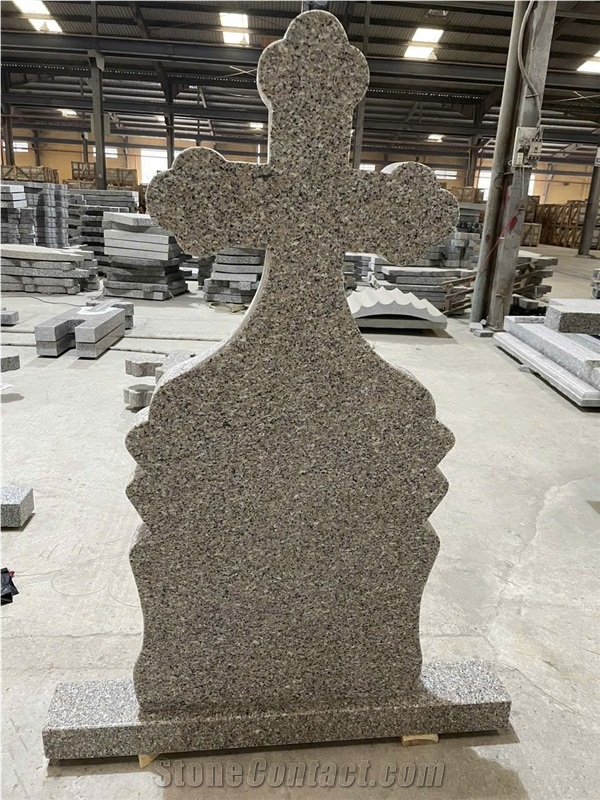 Pink Granite Cross Tombstone
