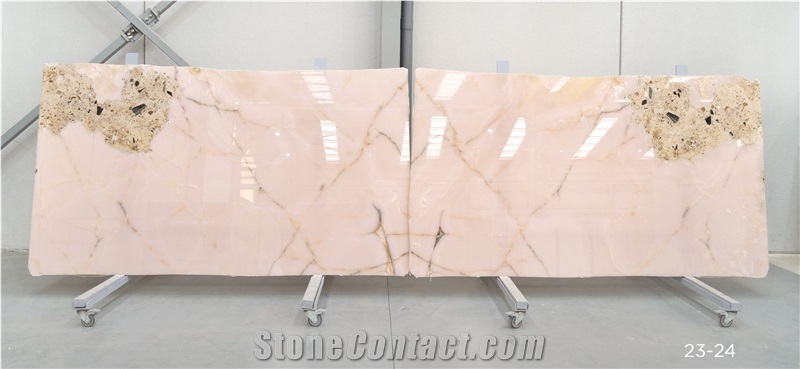 Natural Pink Onyx Slabs, 2 Cm, Bookmatched