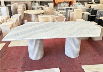 Calcite Blue Crystal Marble Dining Table Stone Design