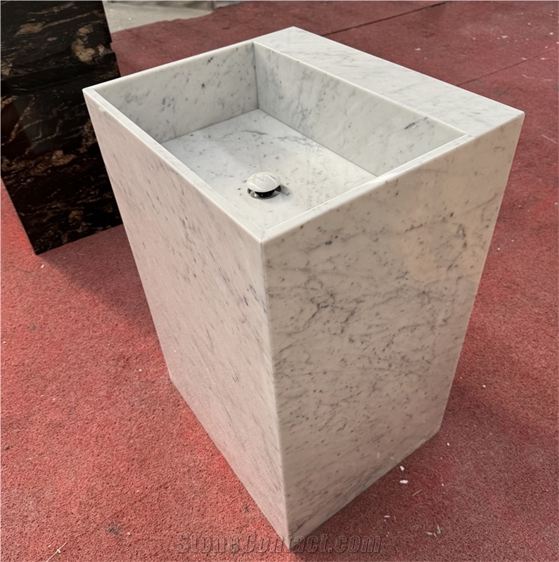 Carrara White Marble Pedestal Basin