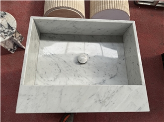 Carrara White Marble Pedestal Basin