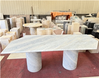Irregular Shape Azul Cielo Marble Dining Table