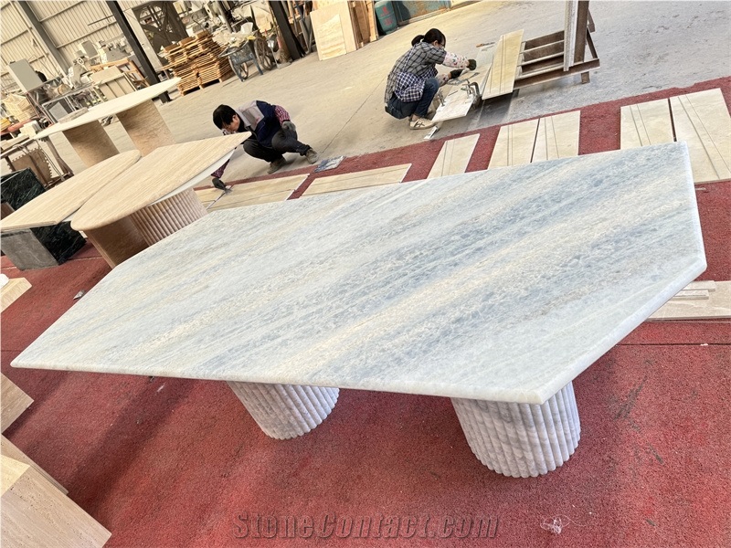 Irregular Shape Azul Cielo Marble Dining Table