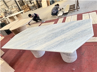 Irregular Shape Azul Cielo Marble Dining Table