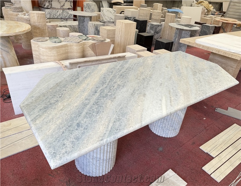 Irregular Shape Azul Cielo Marble Dining Table