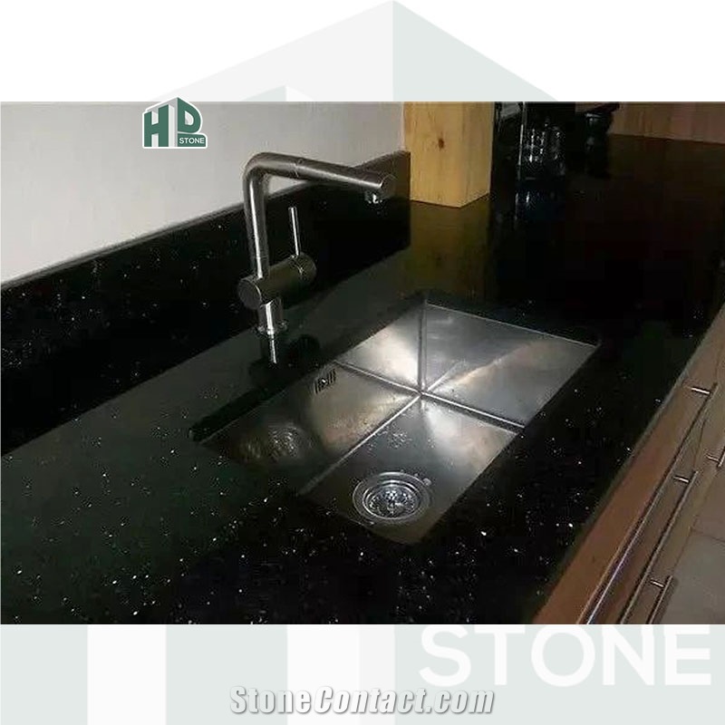 Black Galaxy Granite Polished Kitchen Countertops