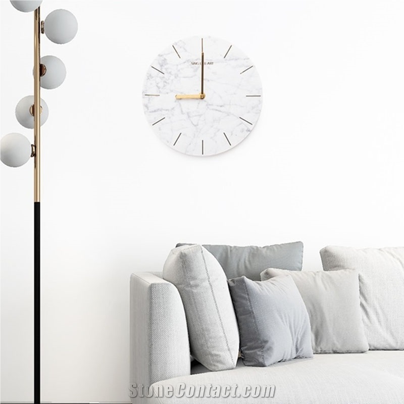 Carrara White Marble Round Wall Clock Gift Handicraft