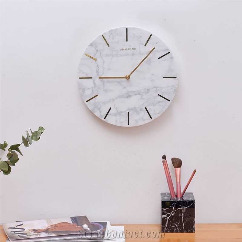 Carrara White Marble Round Wall Clock Gift Handicraft