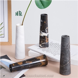 Golden Black Marble Round Flower Vase  Home Decor Products