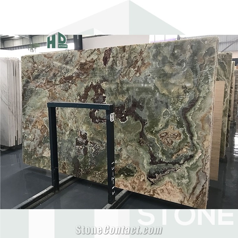 Multicolor Green Onyx Slabs Unique Luxurious Natural Stone