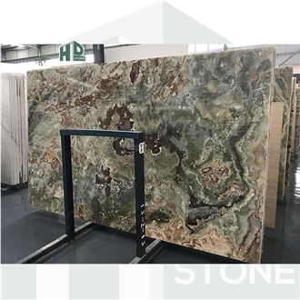Multicolor Green Onyx Slabs Unique Luxurious Natural Stone