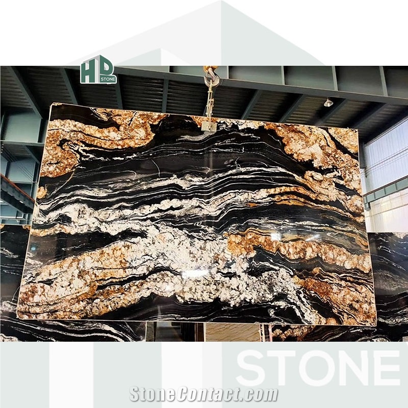 Universe Cosmic Black And Gold Granite Slabs