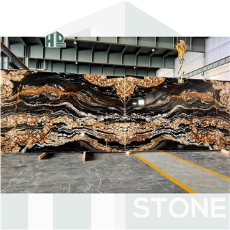Universe Cosmic Black And Gold Granite Slabs