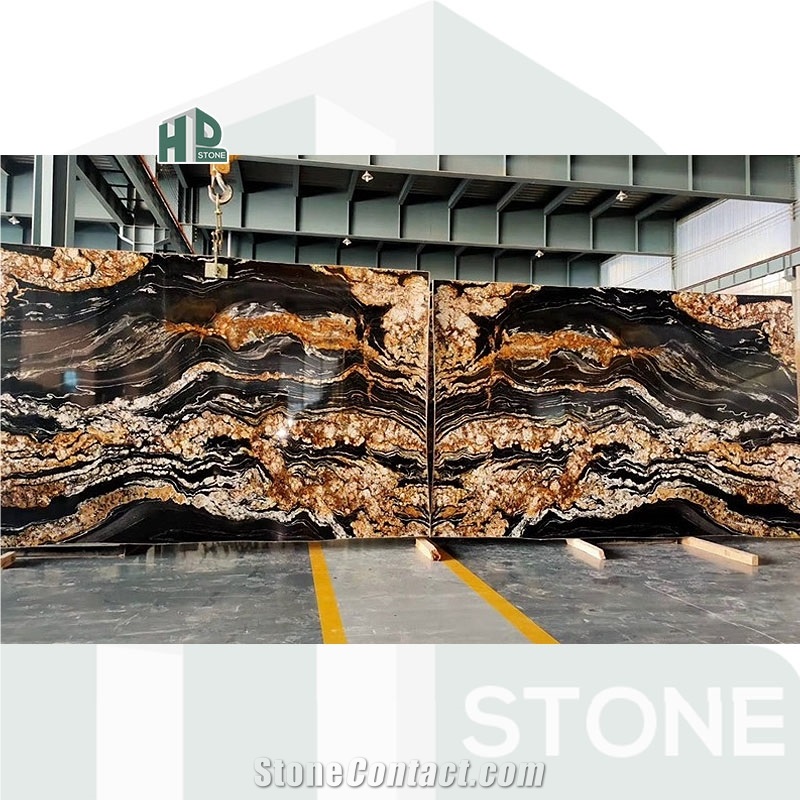 Universe Cosmic Black And Gold Granite Slabs