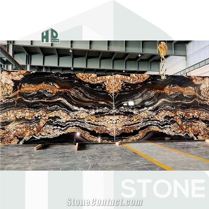 Universe Cosmic Black And Gold Granite Slabs