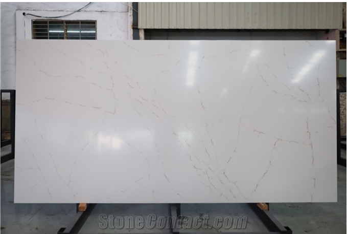 White Marble Vein Texture Quartz Slabs
