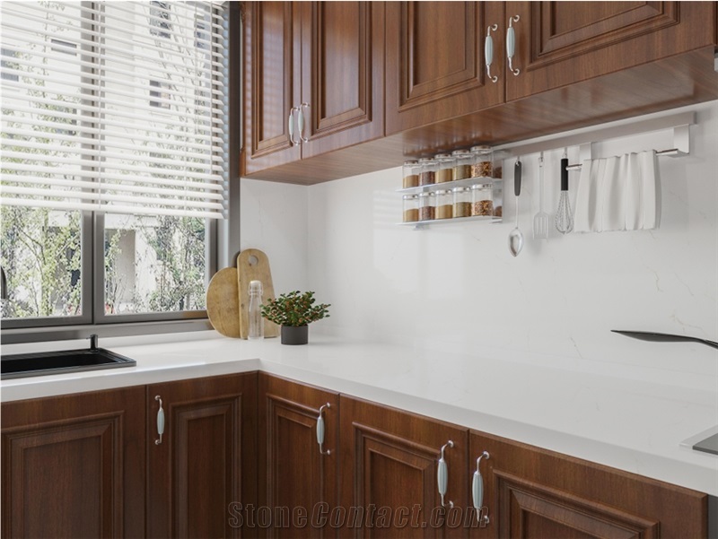 White Marble Vein Texture Quartz Slabs