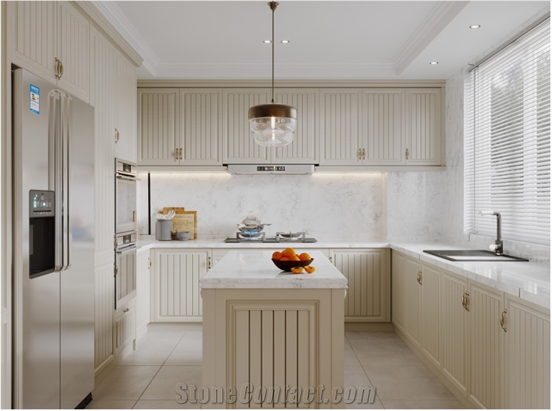 White Quartz Slabs With Calacatta White Marble Look
