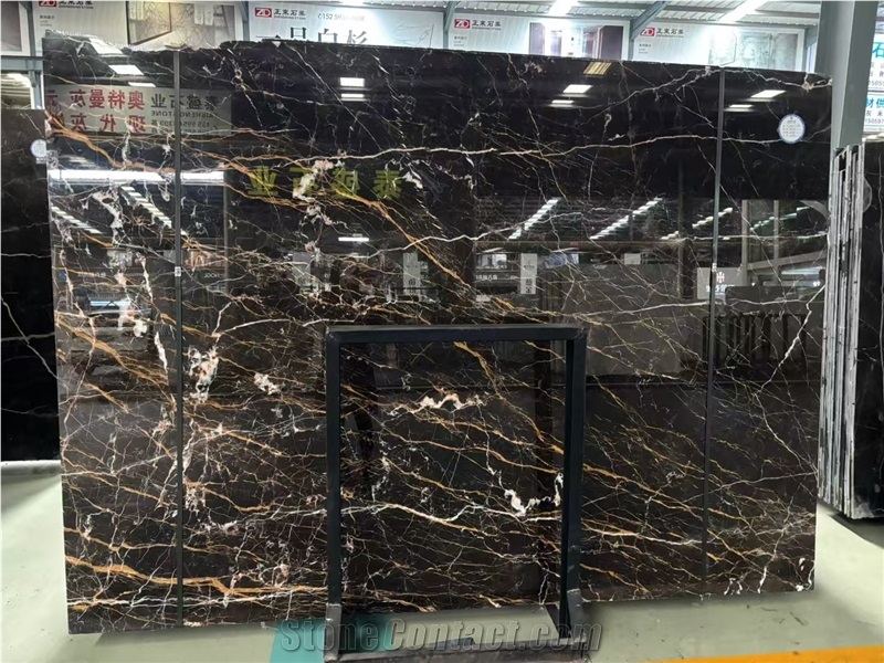 Gold Jade Marble Slabs Portoro Gold Dark Brown Stone Tile