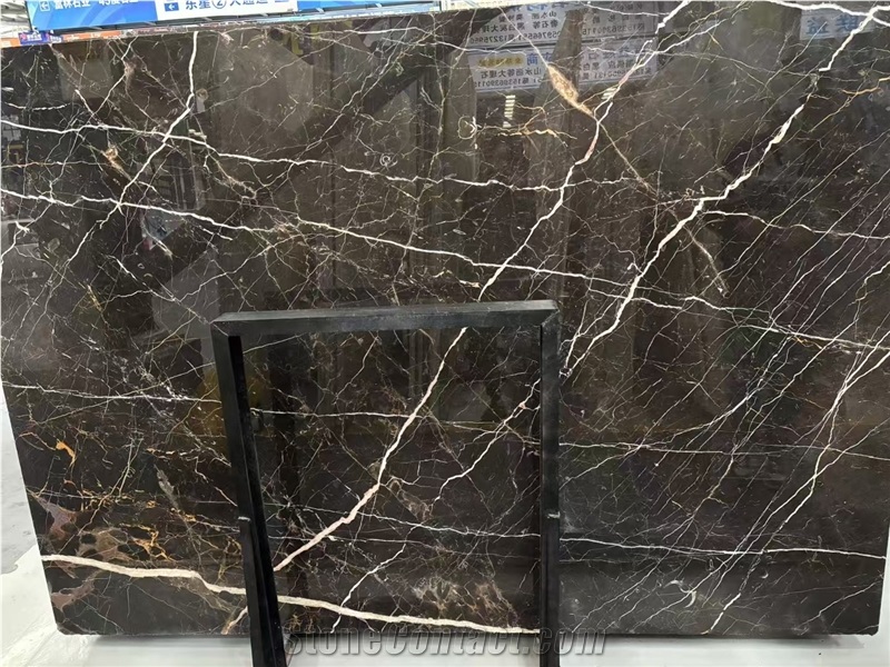 Gold Jade Marble Slabs Portoro Gold Dark Brown Stone Tile