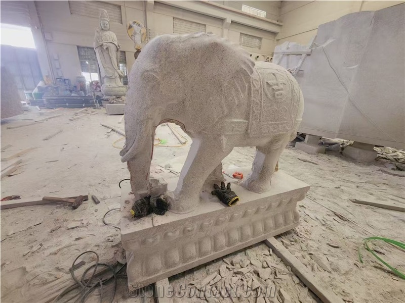 Grey Granite Big Elephant Statue Sculpture Garden